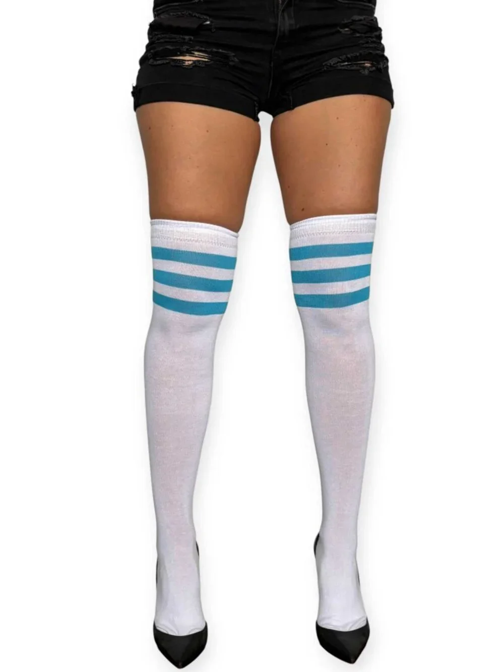White and Turquoise Over the Knee Socks for Women